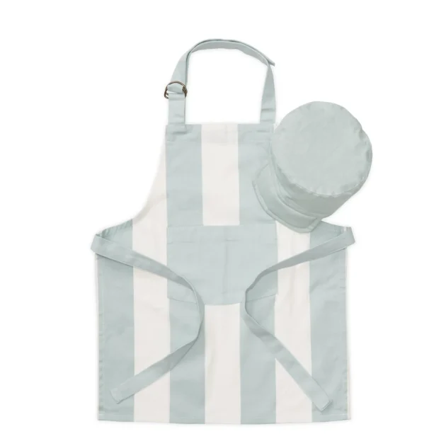 Shop Keeper Apron & Hat GOTS - White/Blue Stripes