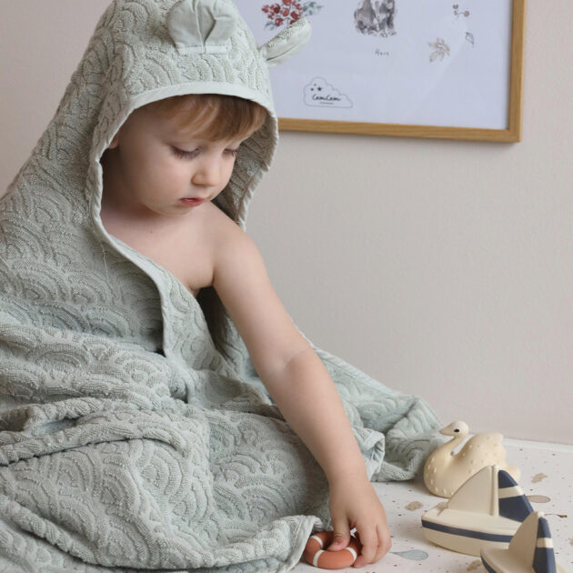 Towel, Junior, Hooded w/ ears - GOTS Dusty Green - Image 3