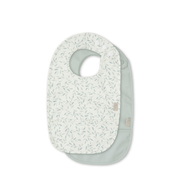 Bib w/ pocket, 2-pack - Green Leaves/Dusty Green