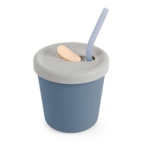 Silicone Sippy Straw Cup - Bluestone