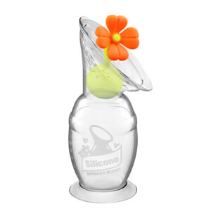 Silicone Breast Pump 150ml & Flower Stopper - Orange