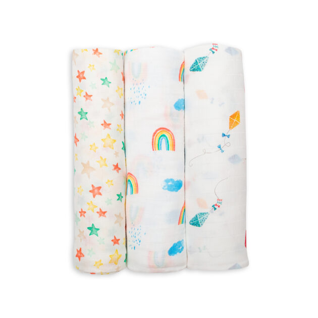 lulujo - 3-Pack Bamboo Muslin Swaddle Blankets - High in the Sky