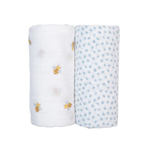 Pack of 2 cotton swaddles - Bees & Dots