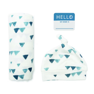 Hello World Set (Bamboo Hat + Swaddle blanket) - Triangle Blue