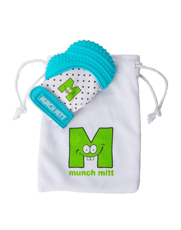 Munch Mitt Teething Mitten -Polka dots -Aqua Blue - Image 2