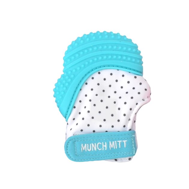 Munch Mitt Teething Mitten -Polka dots -Aqua Blue