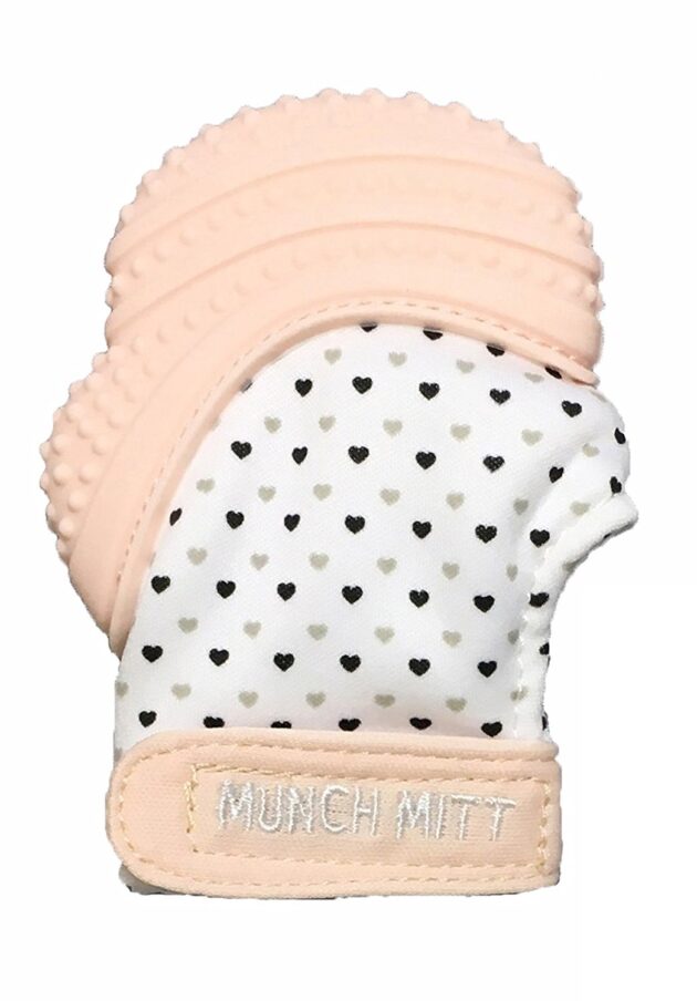 Munch Mitt Teething Mitten -Hearts -Pastel Pink