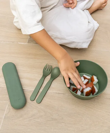 Citron PLA Cutlery Set of 2 and CaseGreen/Cream - Image 2