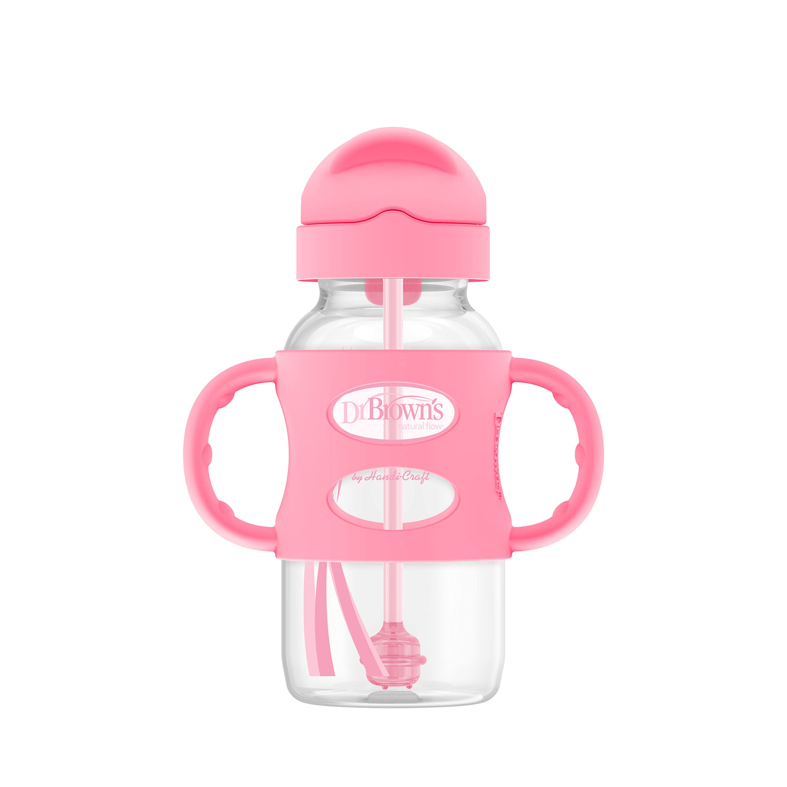 270ML W/N Sippy Straw Bottle+Handles Pink