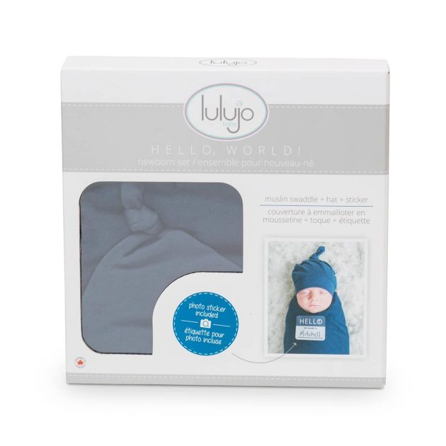 Hello World Bamboo Hat & Swaddle Blanket - Navy - Image 3