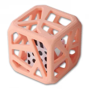 Chew Cube - easy grip teether rattle - Peachy Pink