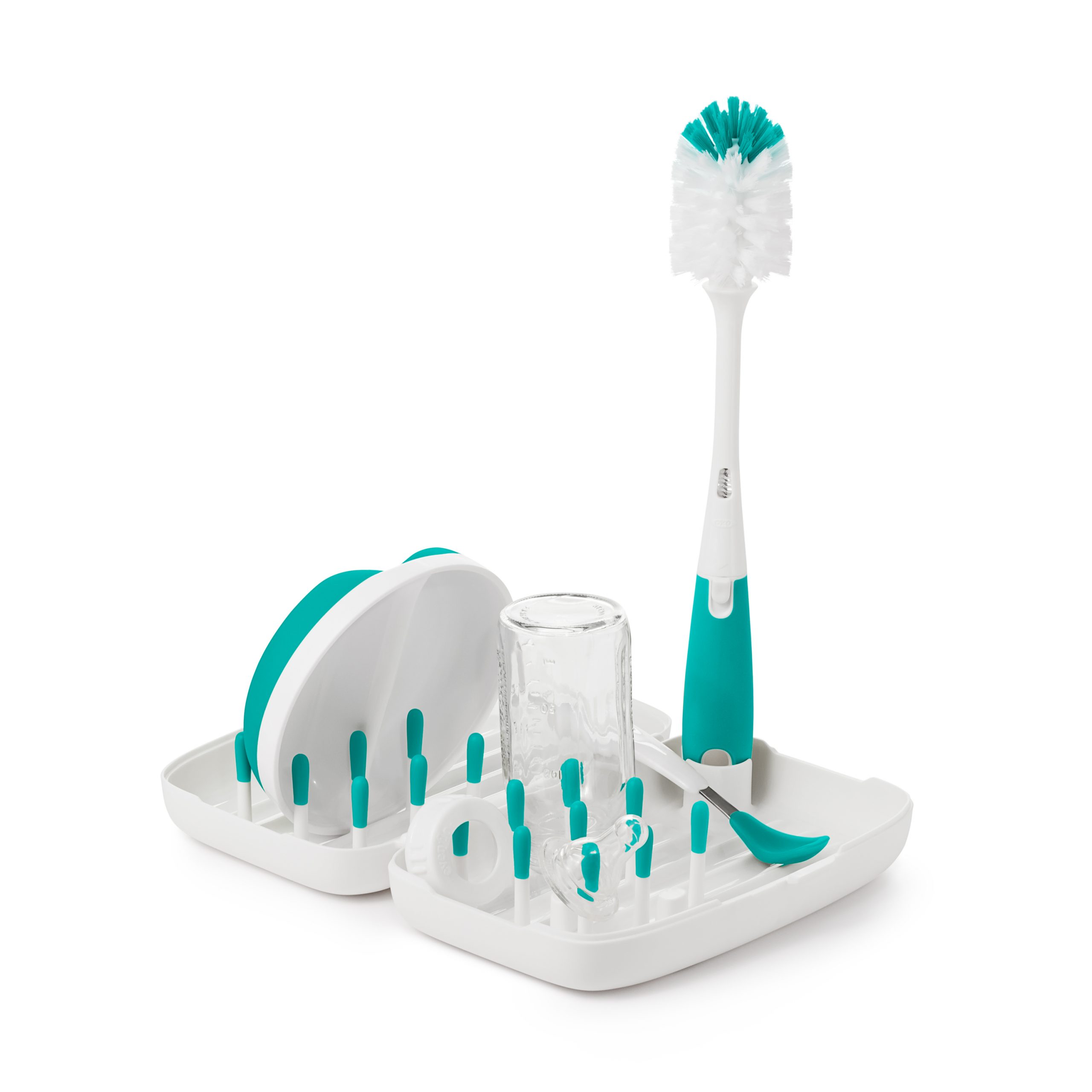 OXO TOT ON-THE-GO DRYING RACK WITH BOTTLE BRUSH - TEAL