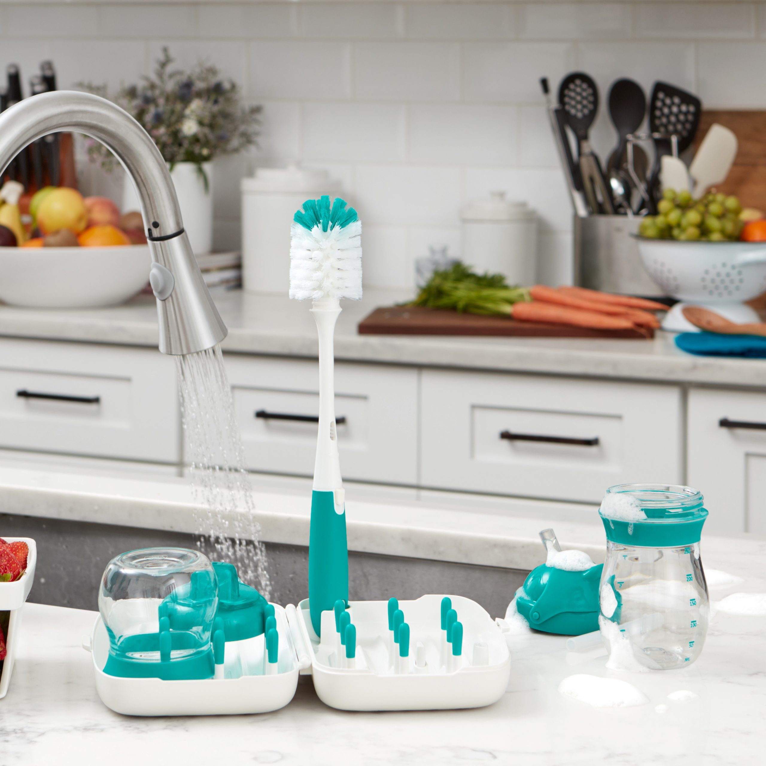 OXO TOT ON-THE-GO DRYING RACK WITH BOTTLE BRUSH - TEAL - Image 3