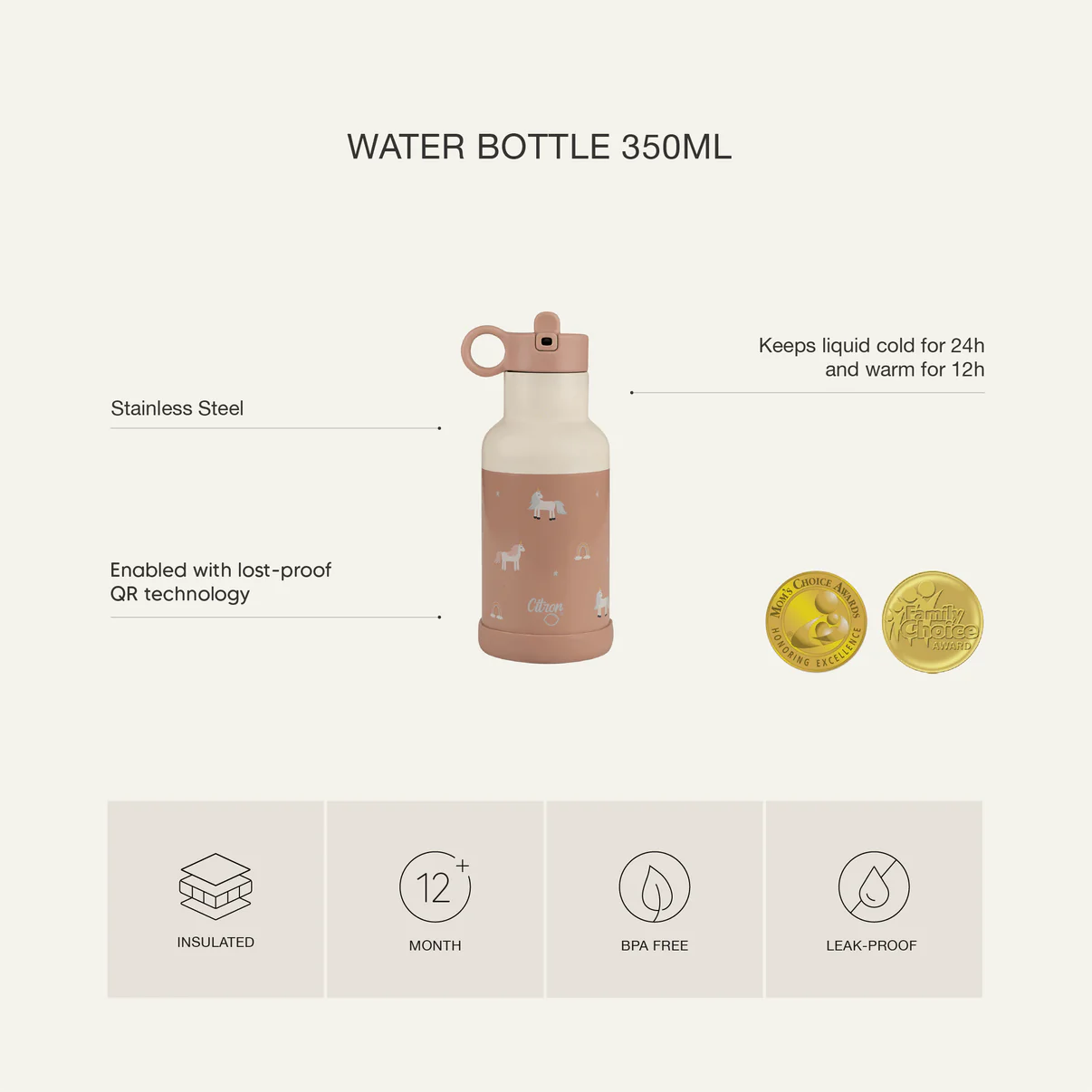 Citron Water Bottle 350ml Unicorn - Image 4