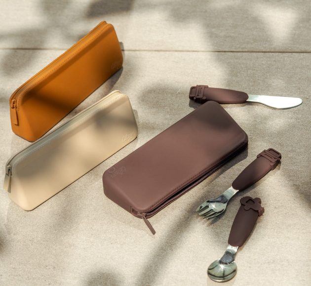 Citron Silicone Cutlery Set with Pouch Plum - Image 2