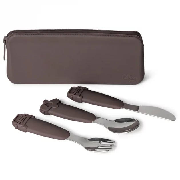 Citron Silicone Cutlery Set with Pouch Plum