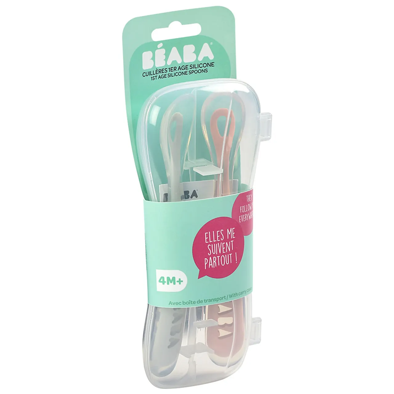 Beaba Silicone Spoon 1st Age Set of 2 + Box - Old Pink - Image 3