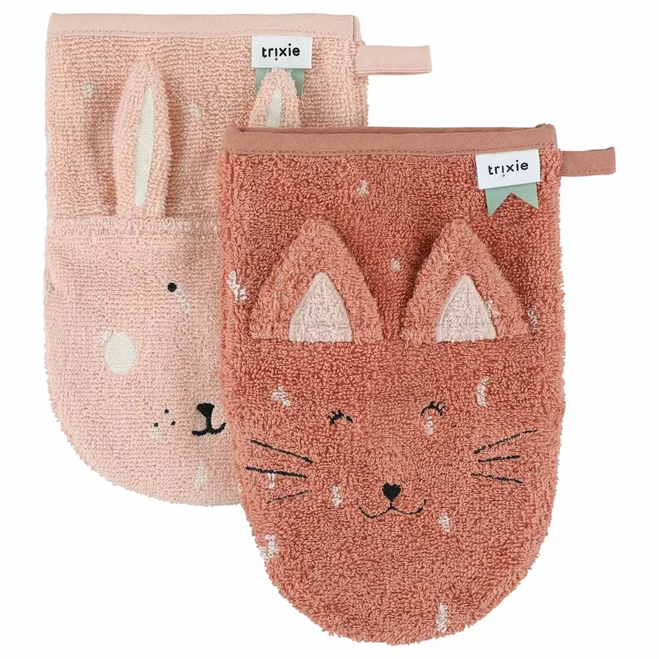 Washcloths 2-pack | Mrs. Cat - Mrs. Rabbit