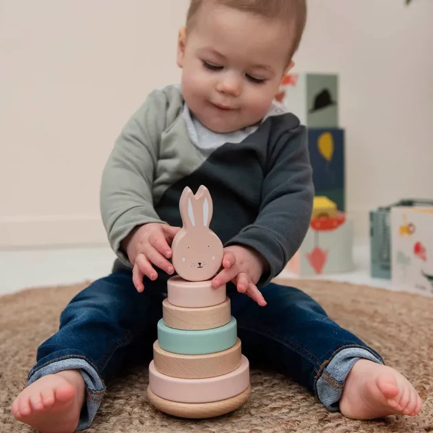 Toy Stack Rabbit Wooden Stacking toy - Mrs. Rabbit - Bubbleeboo
