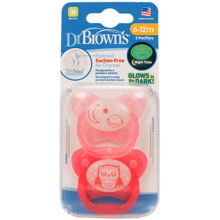 Dr Brown’s 6-12m Glow In The Dark Pacifiers Moon Pink