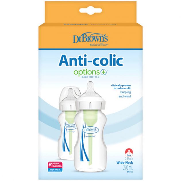 Dr Brown’s Pack Of 2x 270ml Anti Colic Options+ Wide Neck Baby Bottle