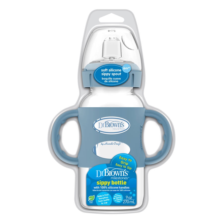 Dr. Brown’s – Milestones™ Wide-Neck Sippy Spout Bottle With Silicone Handles, 9 Oz/270 ML - Blue - Image 2