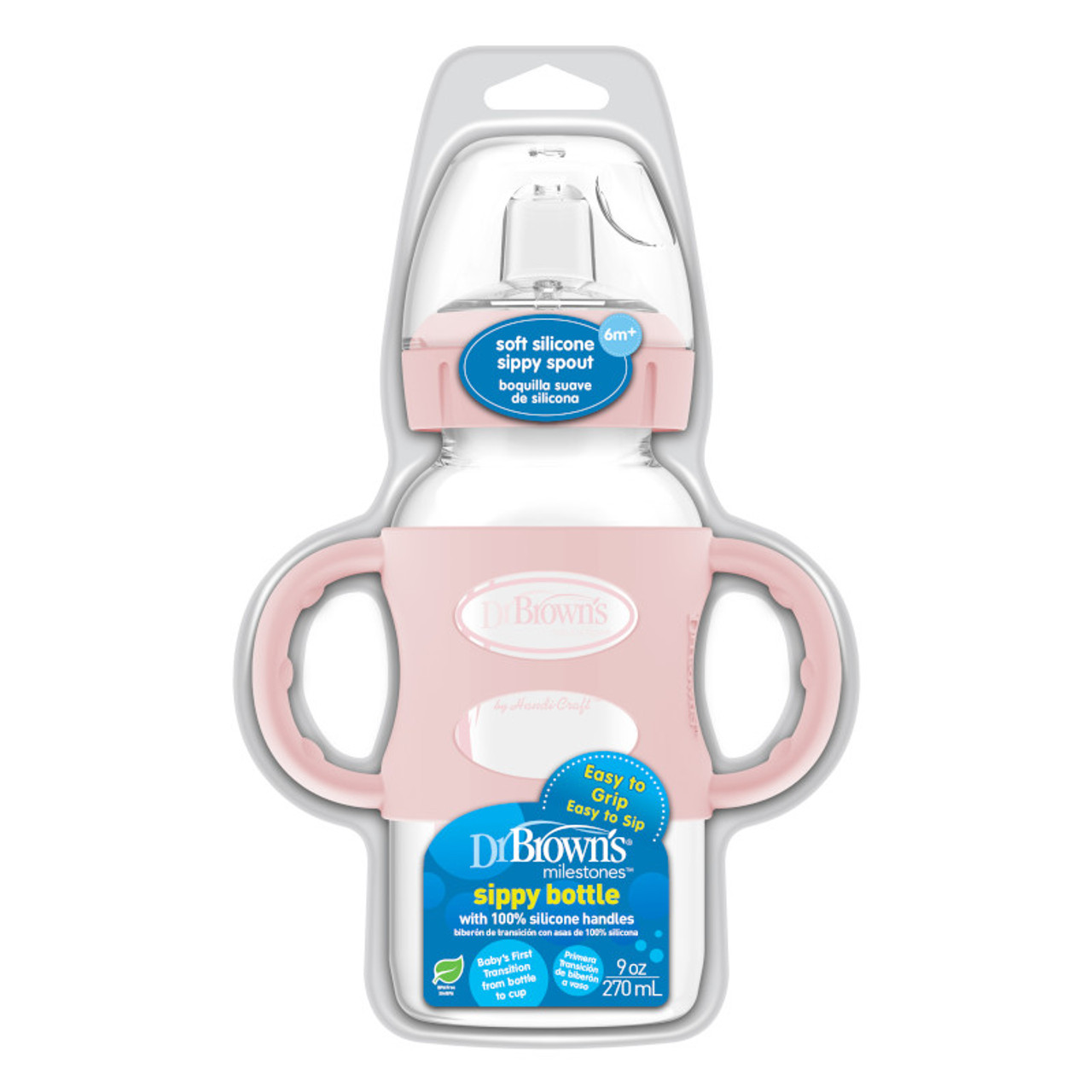 Dr. Brown’s – Milestones™ Wide-Neck Sippy Spout Bottle With Silicone Handles, 9 Oz/270 ML - Pink - Image 2
