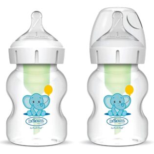 Dr Brown's 5 oz/150 mL PP Wide-Neck Anti-Colic Options+ Baby Bottle, Elephant, 2-Pack