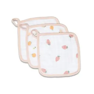 Lulujo - 3-Pack Wash Cloths - Peaches, White & Strawberries